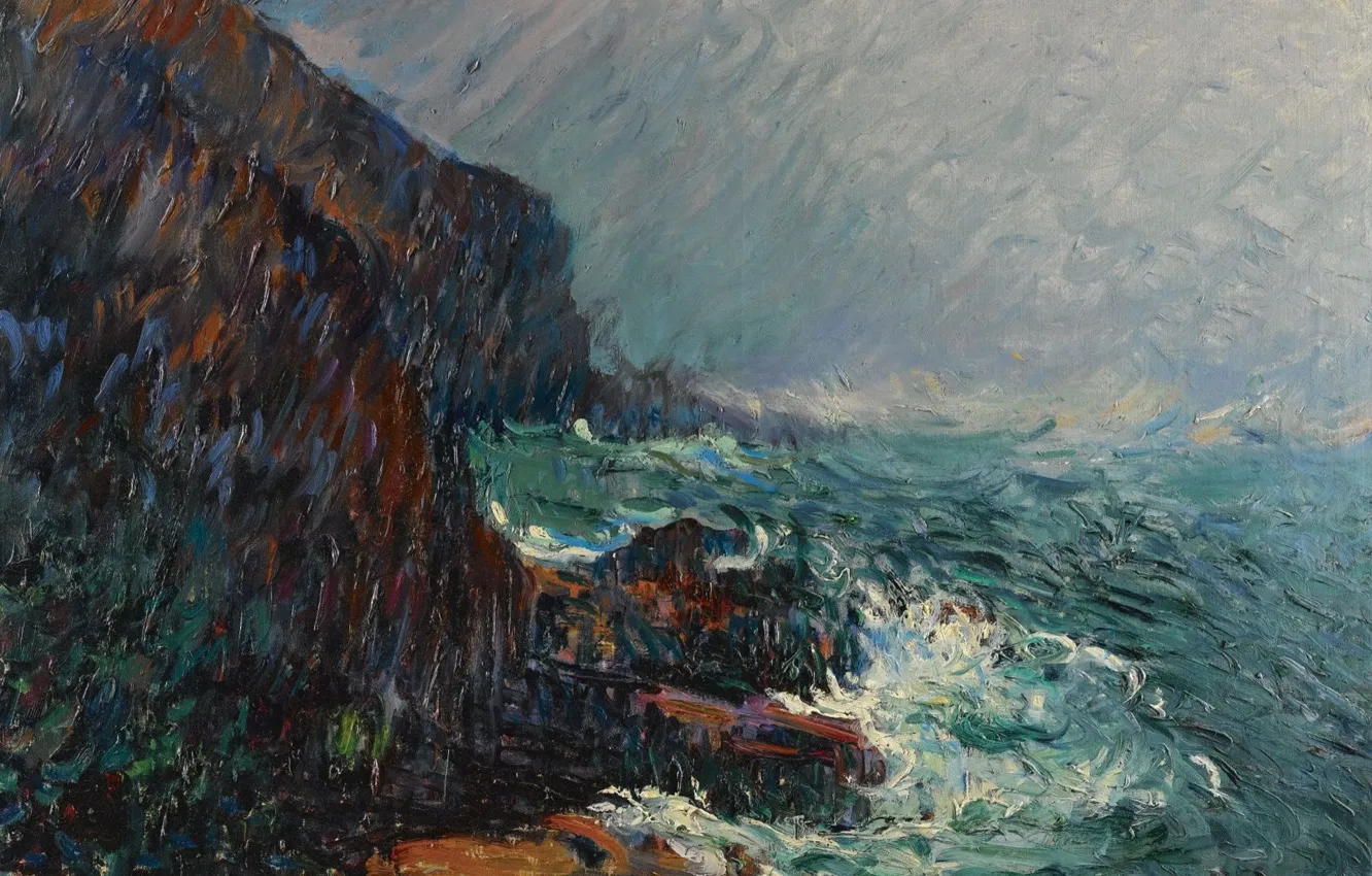 Photo wallpaper sea, landscape, picture, Gustave Loiseau, Gustave Loiseau, Cliffs in Normandy