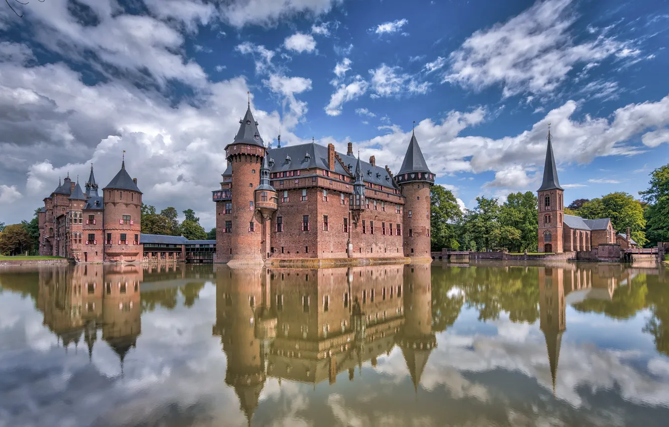 Photo wallpaper lake, castle, Haar Castle