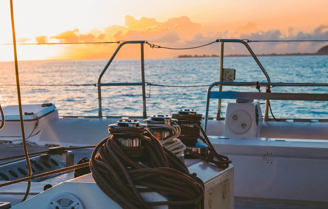 Photo wallpaper yacht, rigging, sea, deck, the evening, the ocean, French Polynesia