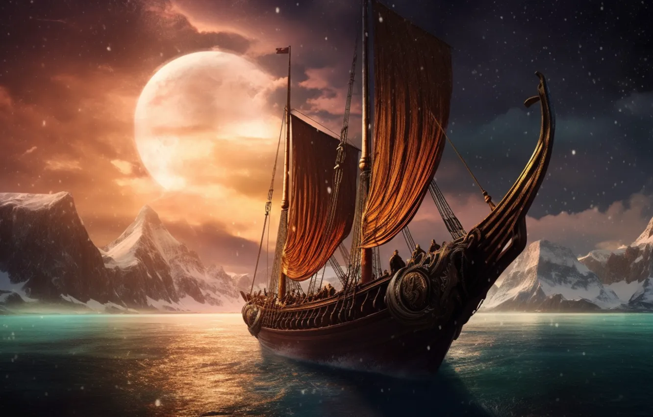 Photo wallpaper water, ship, sailboat, fantasy, The ship, pond, swimming, Sailing Ship