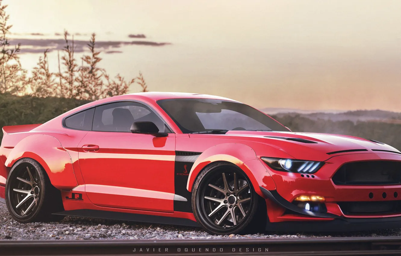 Photo wallpaper machine, auto, red, Ford Mustang, Mustang 2015, Transport & Vehicles, Javier Oquendo, by Javier Oquendo