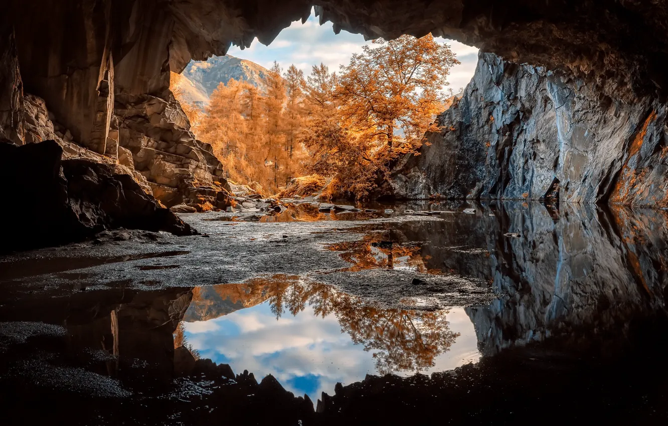 Photo wallpaper autumn, nature, cave