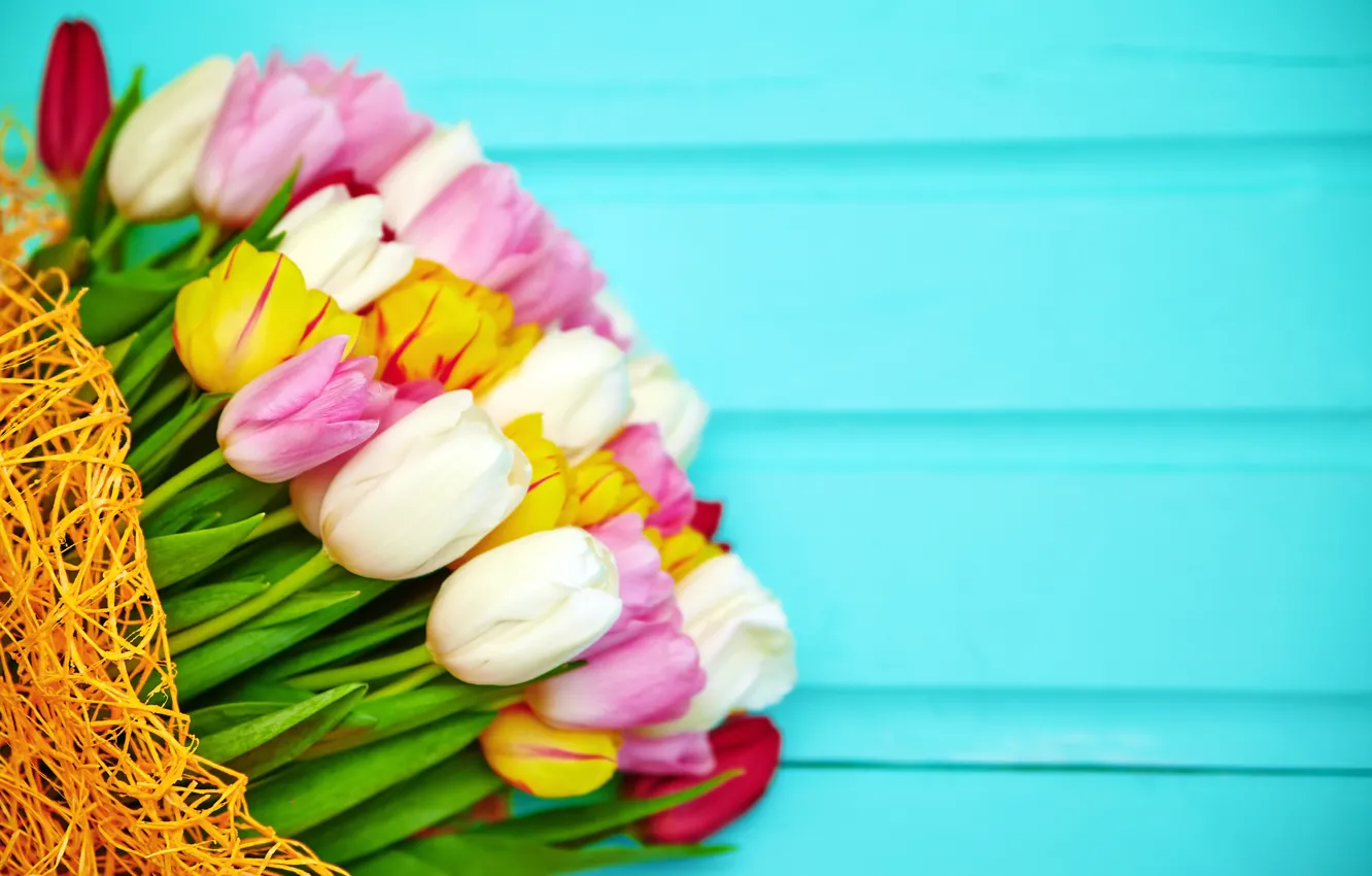 Photo wallpaper flowers, bouquet, spring, colorful, tulips, fresh, pink, flowers