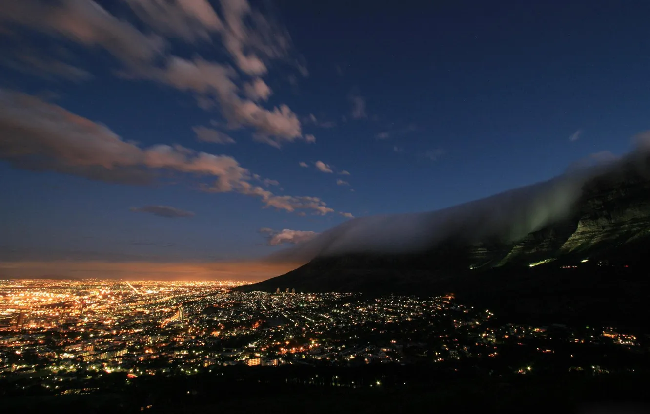 Photo wallpaper the sky, clouds, light, mountains, night, lights, Las Vegas