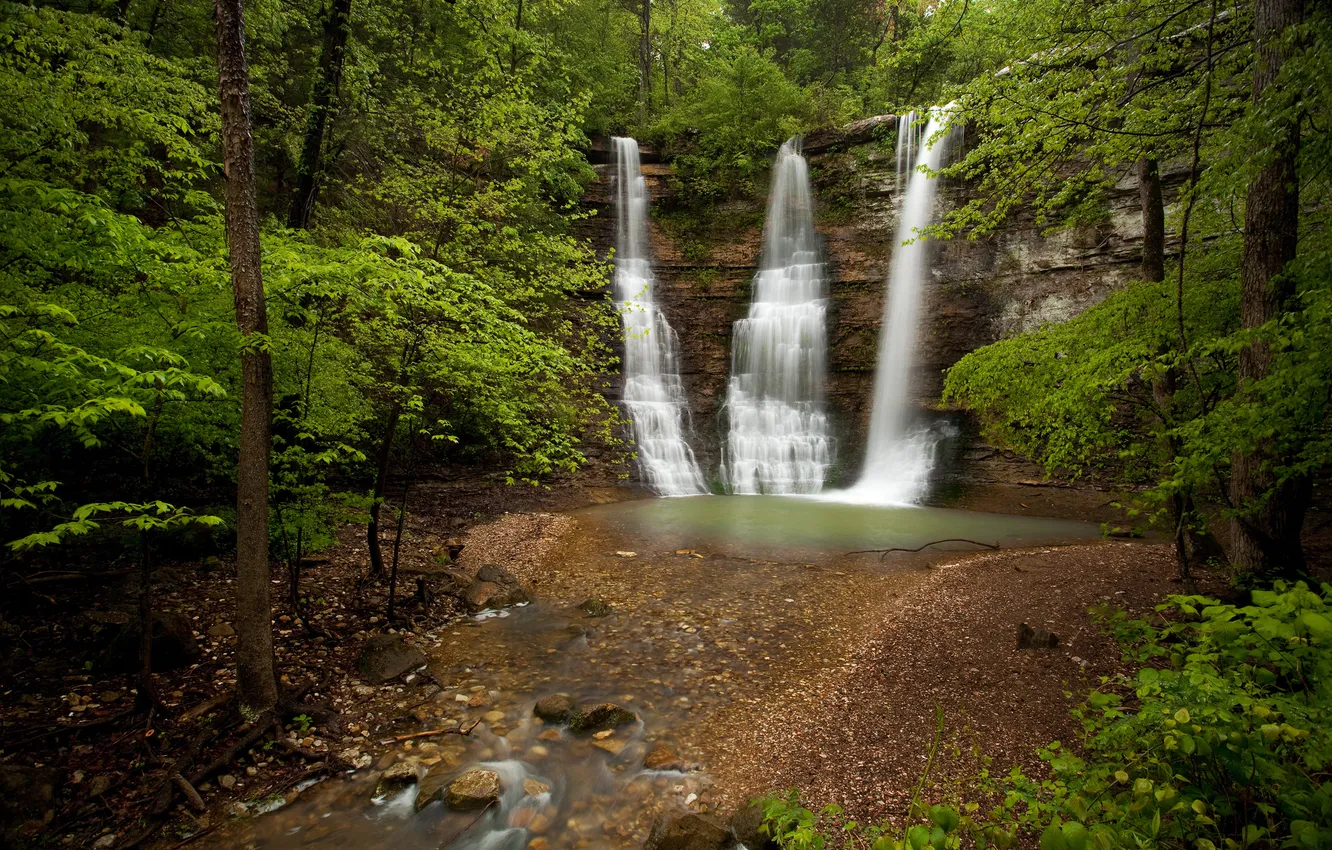 Photo wallpaper forest, rock, waterfall, Arkansas, Arkansas, Triple Falls, Buffalo National River Park