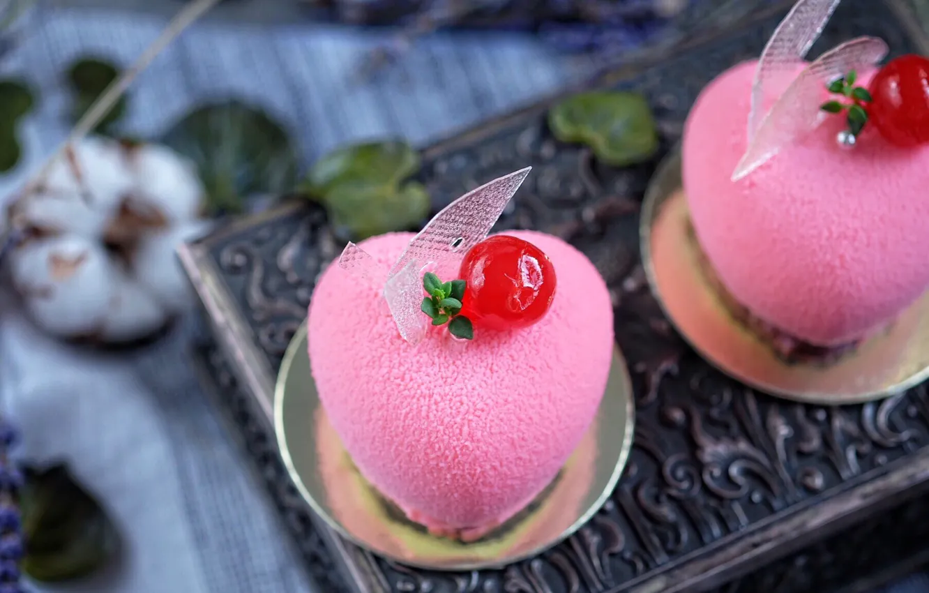 Photo wallpaper cherry, dessert, mousse