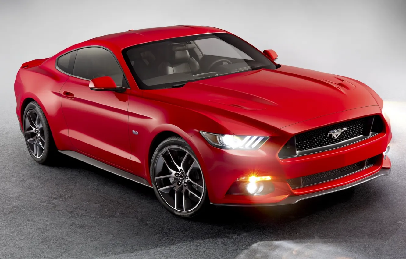 Photo wallpaper red, Mustang, Ford, Ford, Mustang, the front, Muscle car, Muscle car