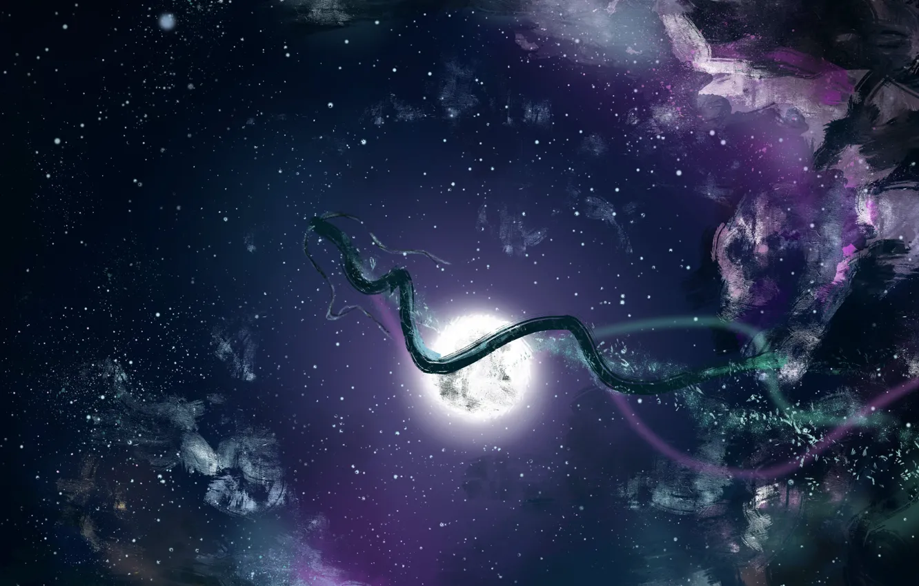 Photo wallpaper the sky, night, the moon, dragon, Haku, Spirited Away, by soupsane