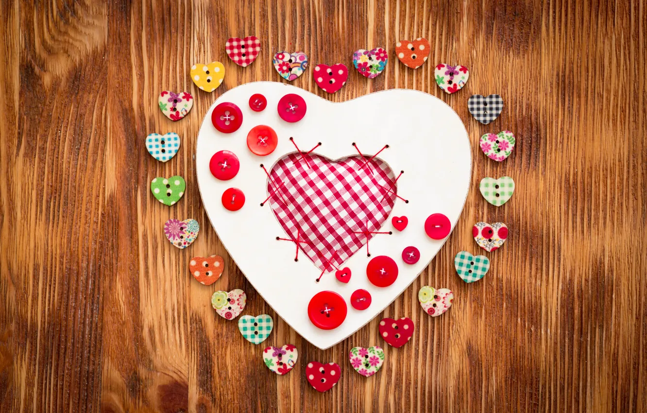 Photo wallpaper love, heart, hearts, buttons, love, heart, wood, hearts