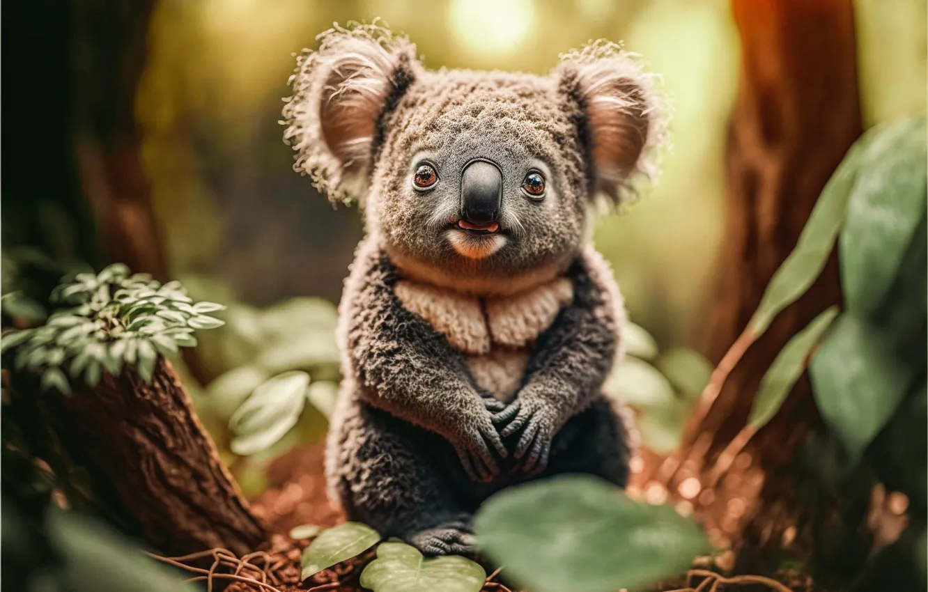 Photo wallpaper forest, nature, rendering, graphics, animal, baby, cub, Milota