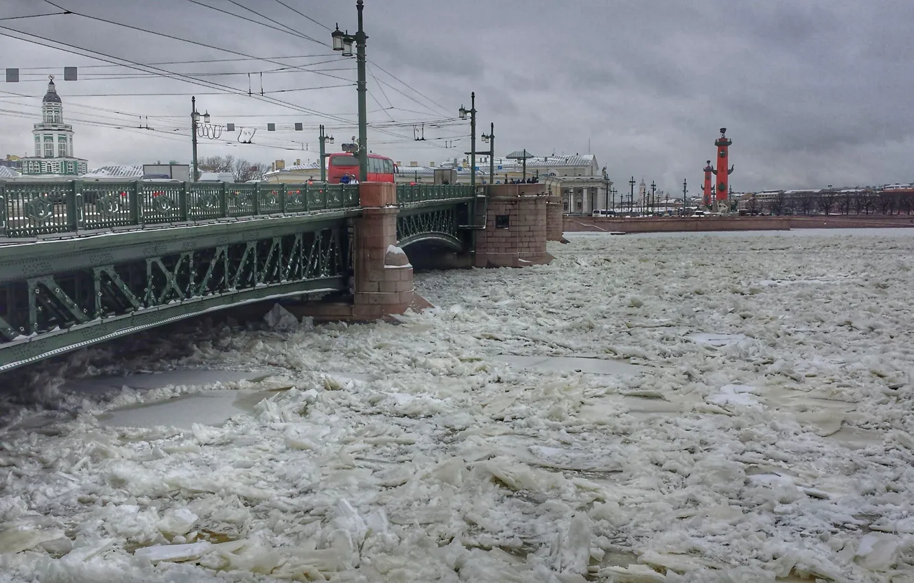 Photo wallpaper Frozen, bridge, Neva, Saint Petersburg