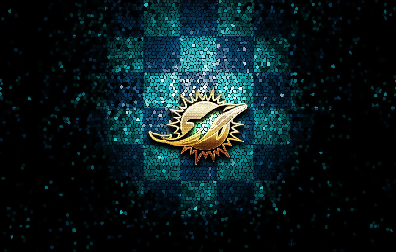 Photo wallpaper glitter, checkered, Miami Dolphins, wallpaper, logo, nfl, Sport