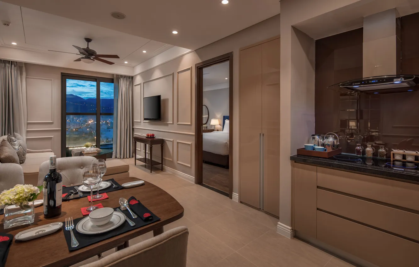 Photo wallpaper design, style, interior, Vietnam, Danang, Altara Suites Hotel, Altara Suites Da Nang, Mountain view Suite