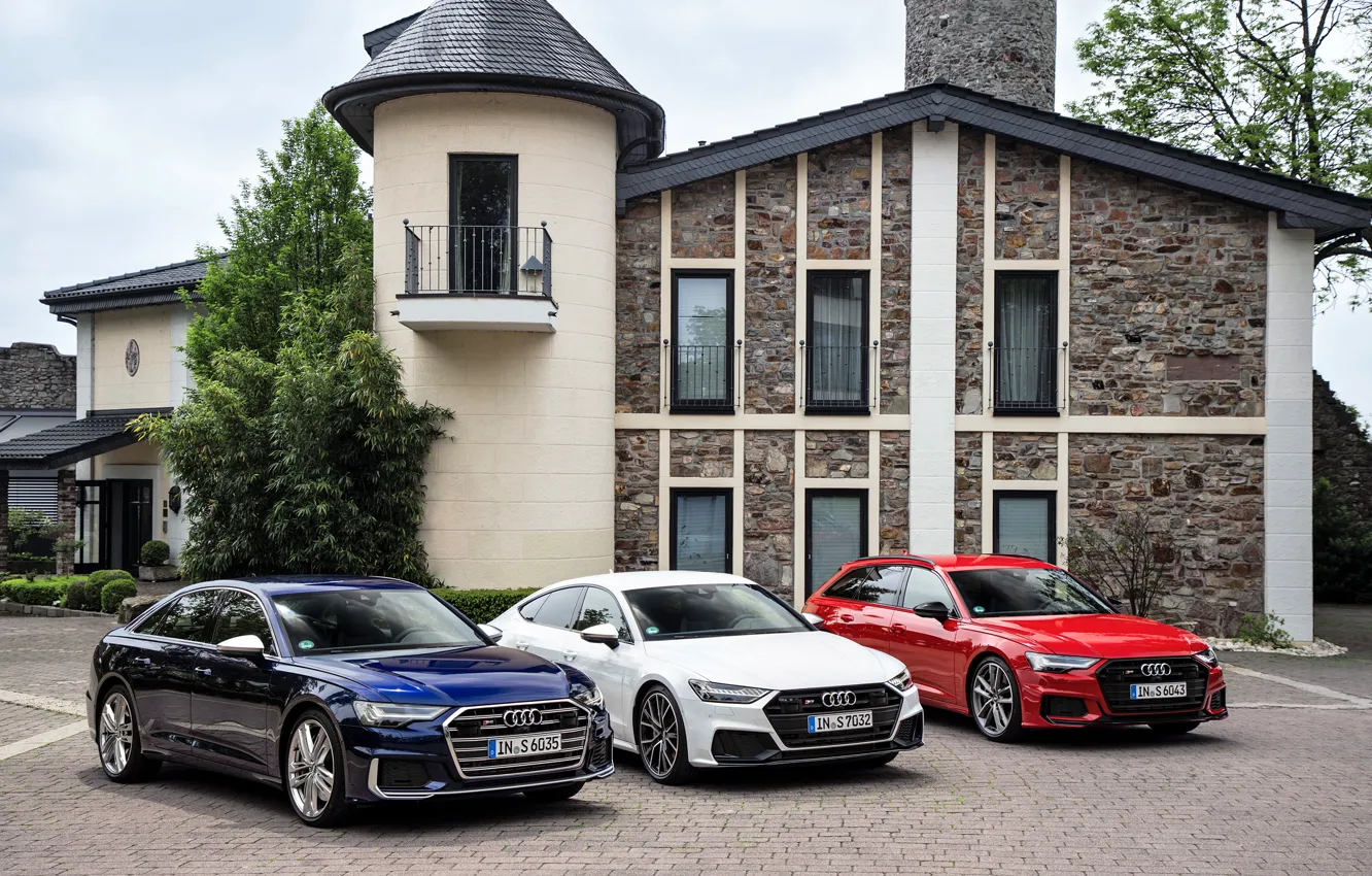 Photo wallpaper auto, Audi, mansion, three