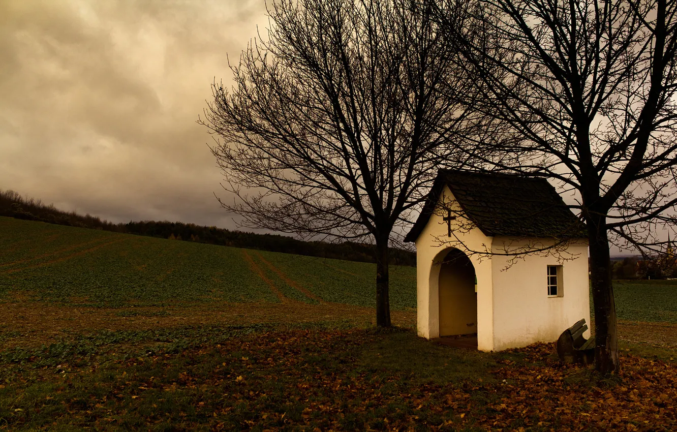 Photo wallpaper cross, twilight, chapel