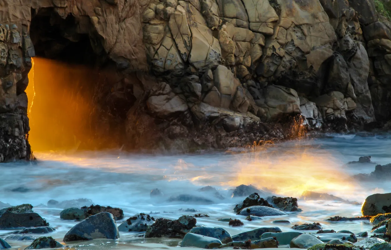 Photo wallpaper sea, light, nature, rocks