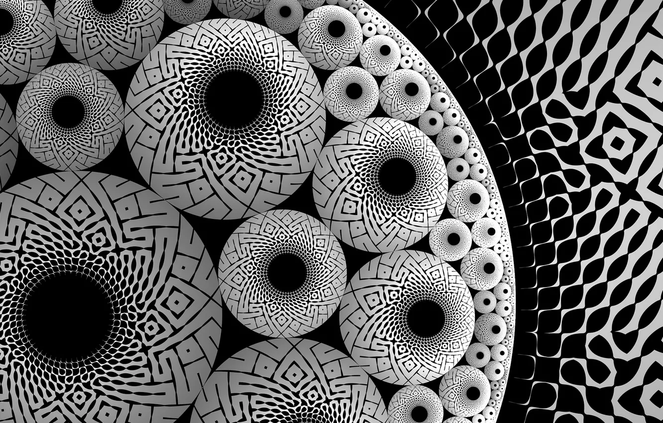 Photo wallpaper circles, fractal, monochrome, tatasz, by tatasz