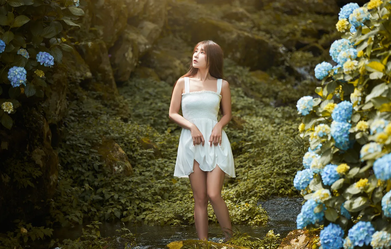 Photo wallpaper girl, nature, Asian