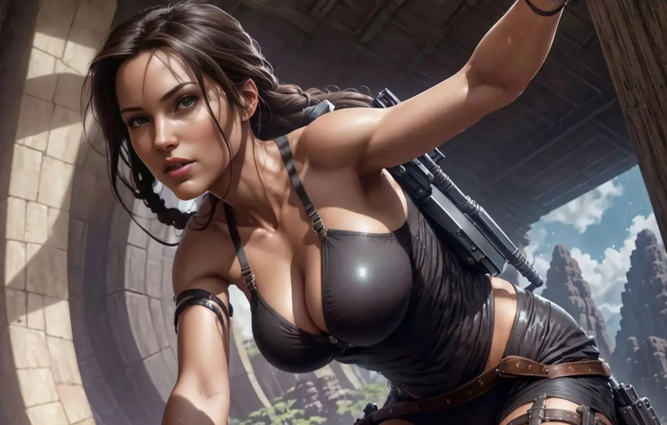Photo wallpaper look, girl, the game, Lara Croft