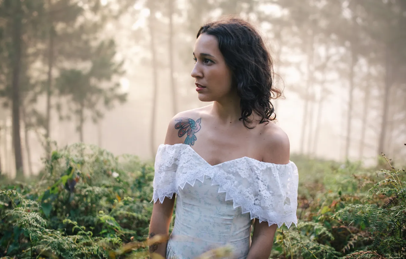 Photo wallpaper forest, girl, nature, model, tattoo