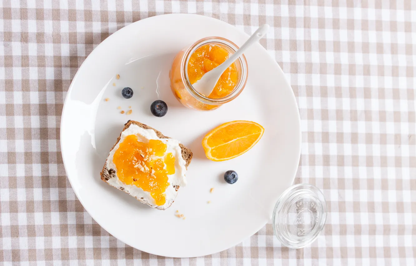 Photo wallpaper food, cheese, bread, jam, sandwiches, orange, ricotta