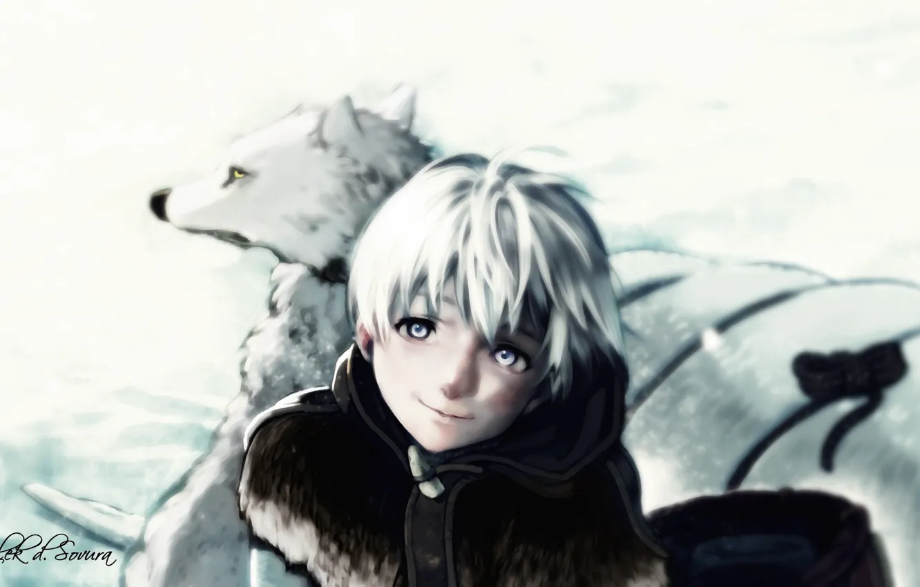 Photo wallpaper bear, snow, face, wolf, manga, shounen, kuma, japonese