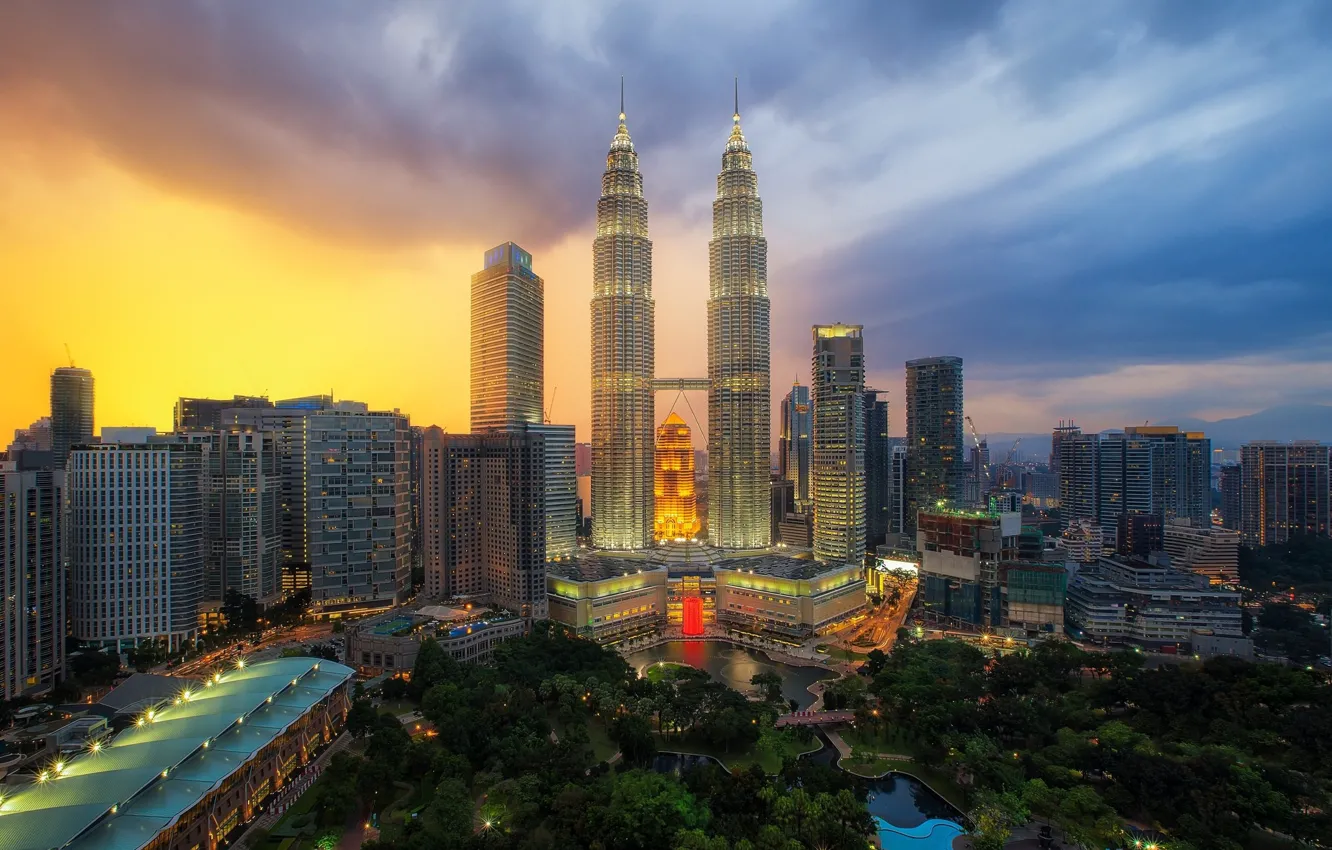 Photo wallpaper the city, dawn, building, morning, Malaysia, Kuala Lumpur