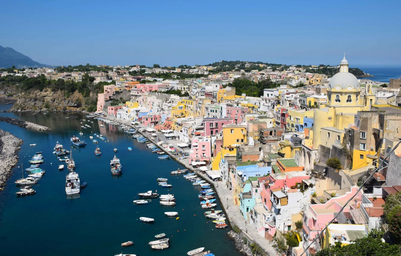 Photo wallpaper sea, home, yachts, Italy, Marina, Procida, Procida