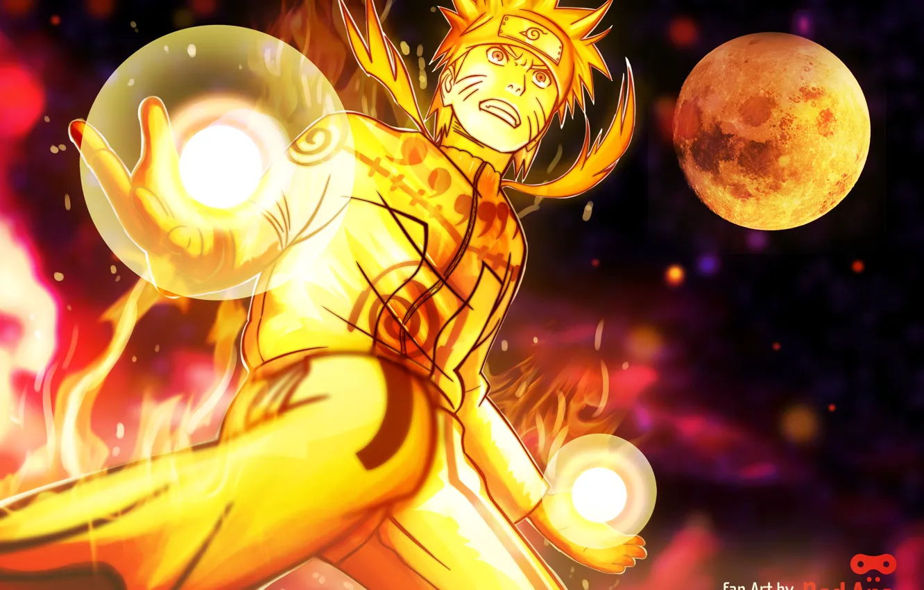 Photo wallpaper moon, Naruto, Anime, Flame, art, Ninja, Uzumaki, Naruto Shippuden