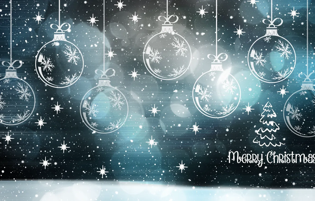 Photo wallpaper balls, snowflakes, new year, Christmas
