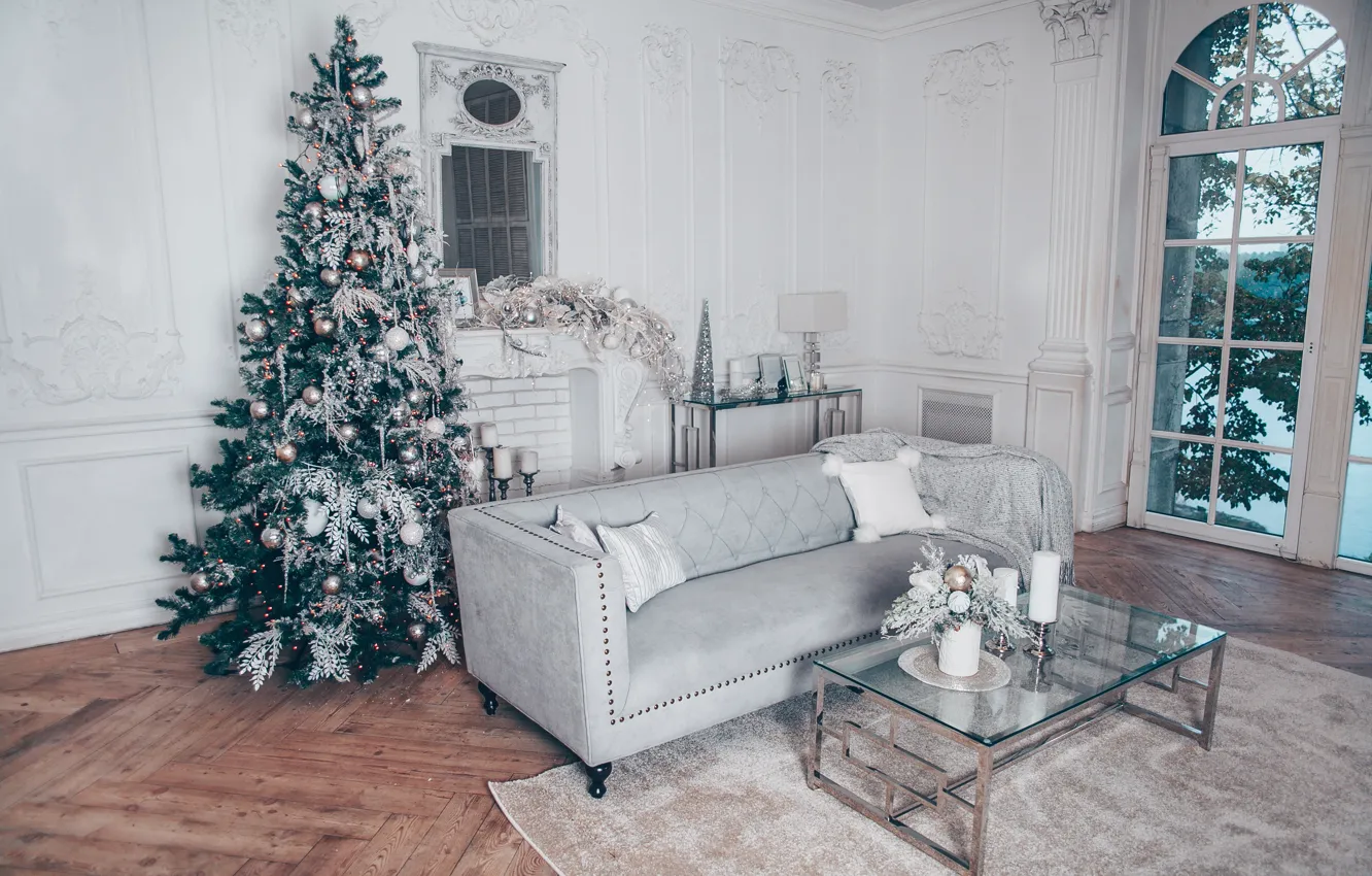 Photo wallpaper decoration, gift, balls, tree, new year, Christmas, Christmas, balls