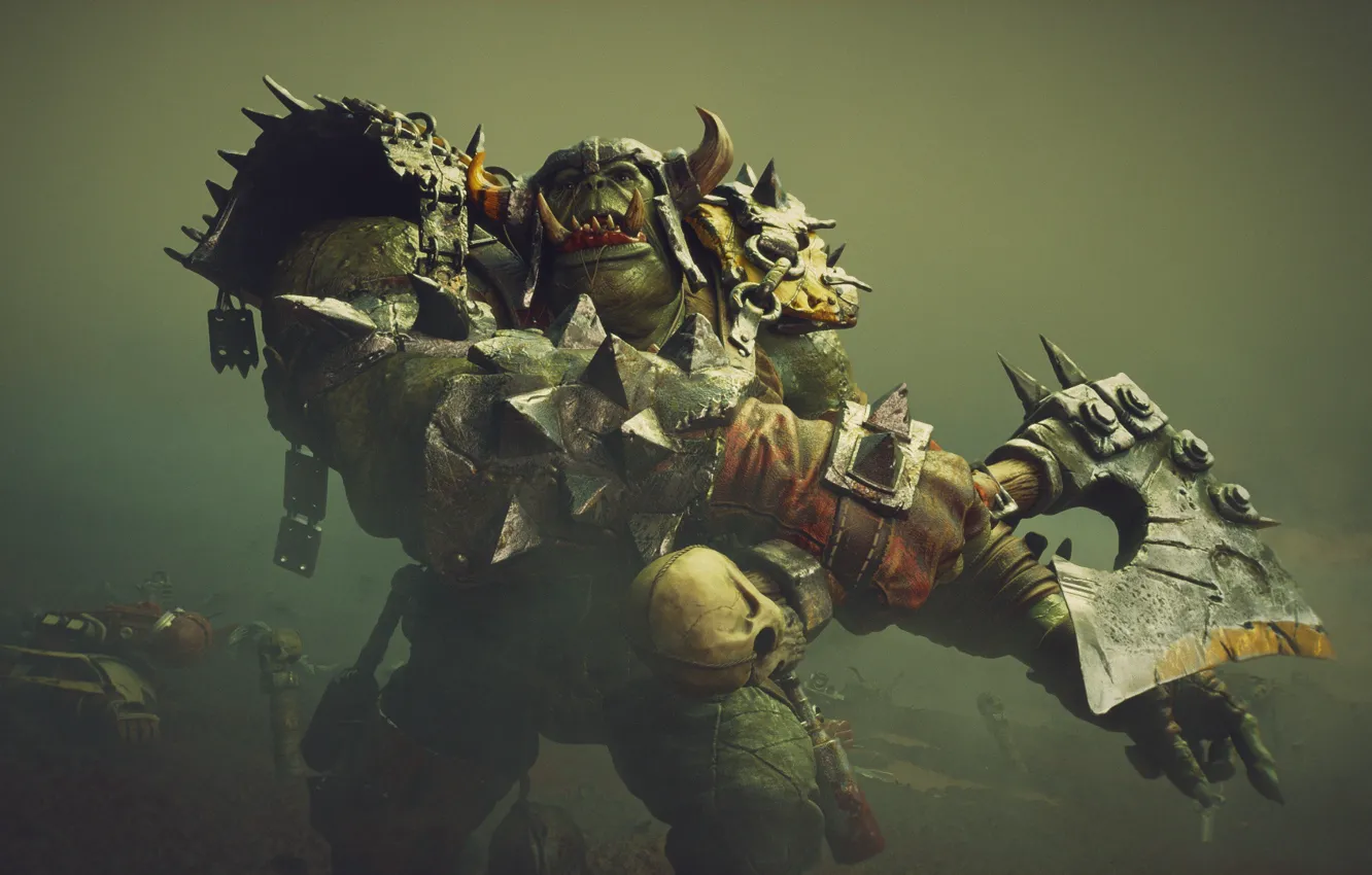 Photo wallpaper Orc, Warhammer 40k, Armor, Axe, Warriors of Chaos