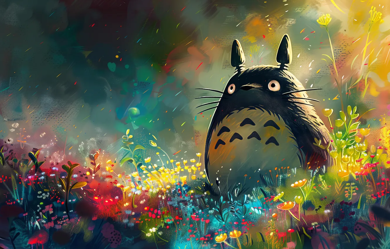 Photo wallpaper colorful, totoro, Illustration, Studio Ghibli, AI Art