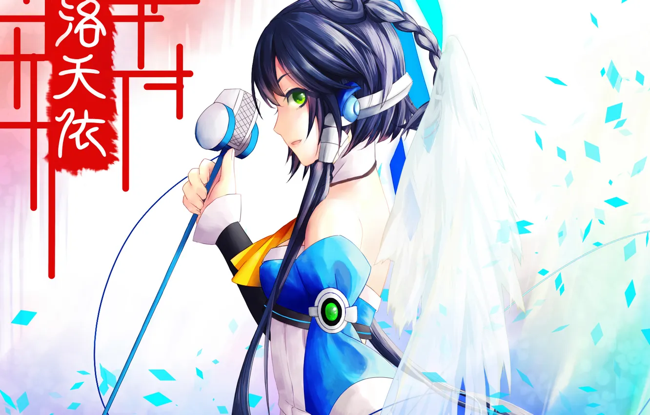 Photo wallpaper girl, headphones, art, characters, curtains, microphone, vocaloid, luo tianyi