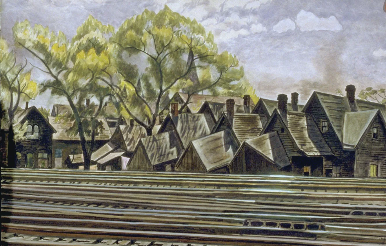 Photo wallpaper 1933, Charles Ephraim Burchfield, Railroad in Spring