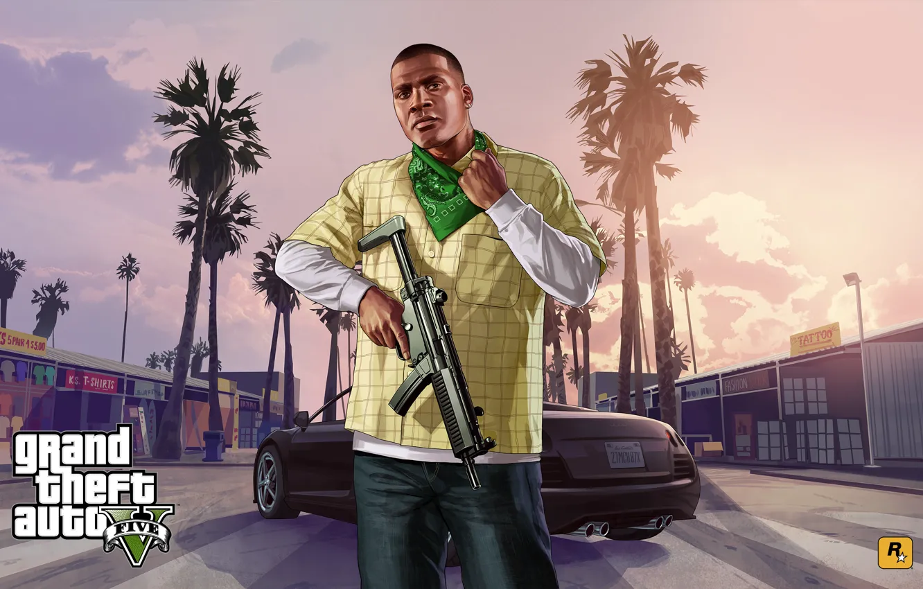 Photo wallpaper weapons, machine, Grand Theft Auto V, Franklin Clinton