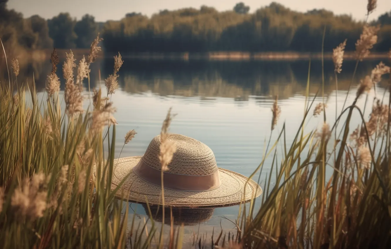 Photo wallpaper forest, summer, grass, water, landscape, nature, lake, reflection