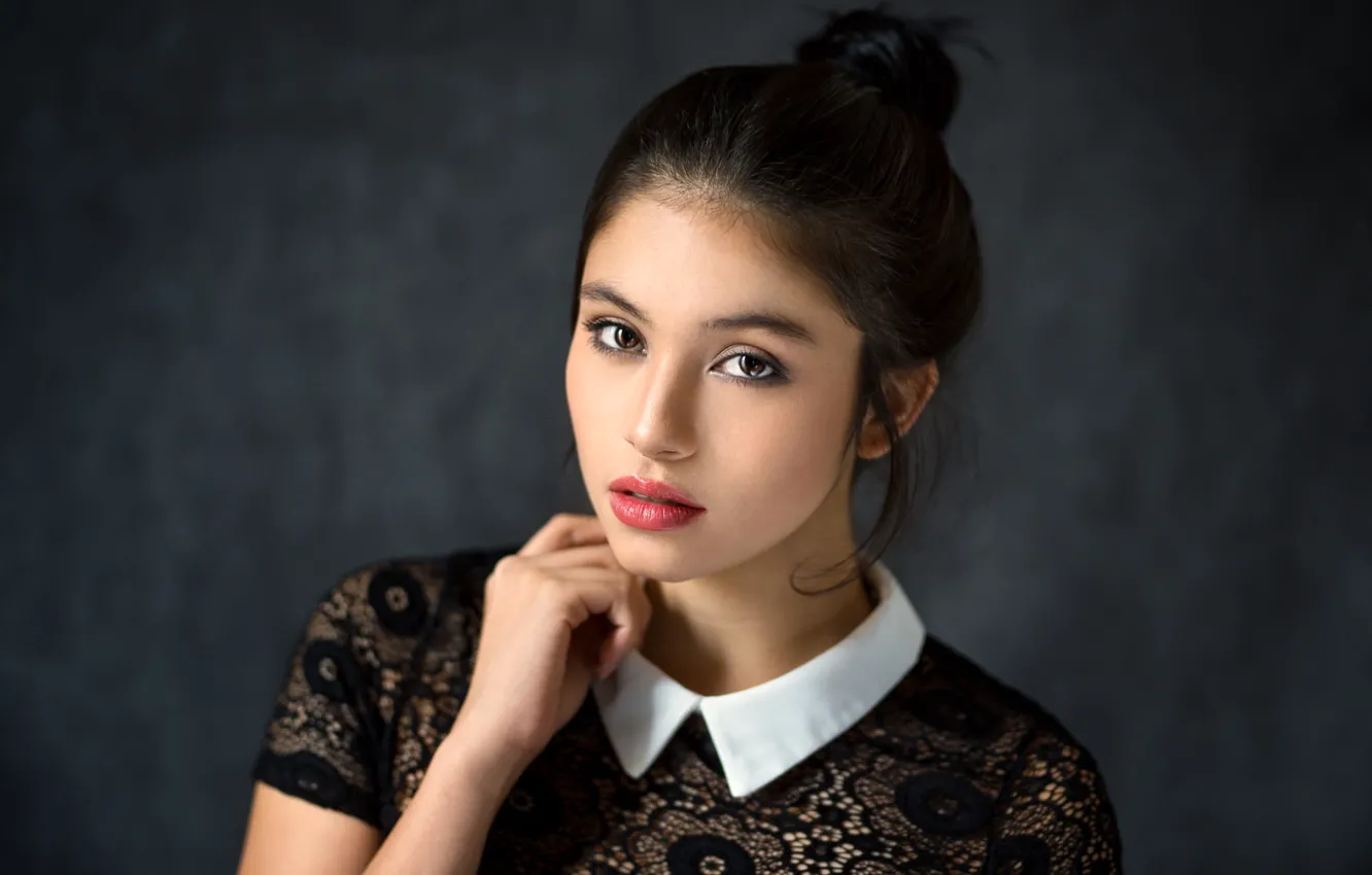 Photo wallpaper look, model, portrait, makeup, brunette, hairstyle, beauty, bokeh