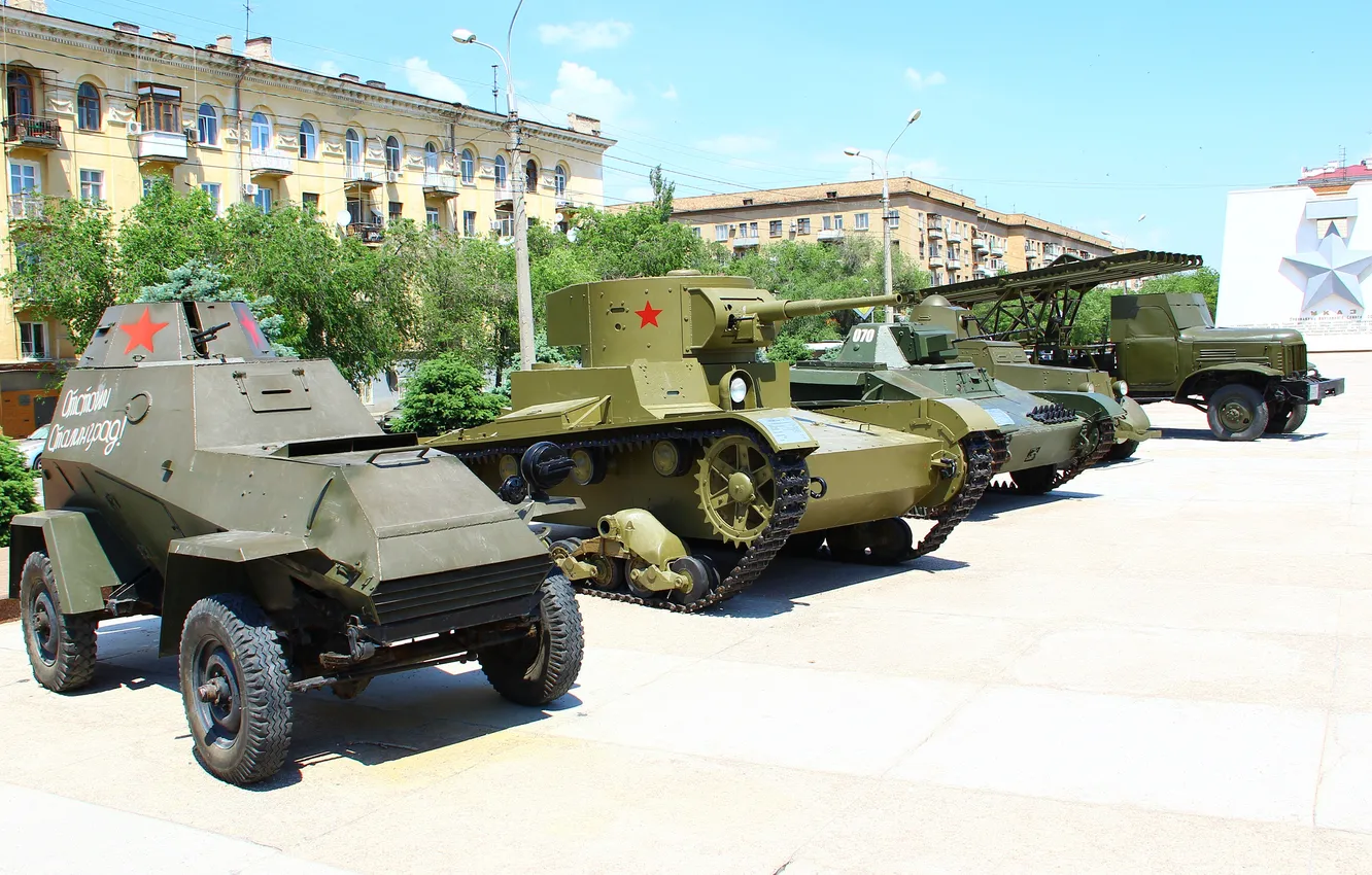 Photo wallpaper tank, T-26, Volgograd, T-60, Military equipment, Museum-panorama of the Battle of Stalingrad, BA-64B, BA-20M