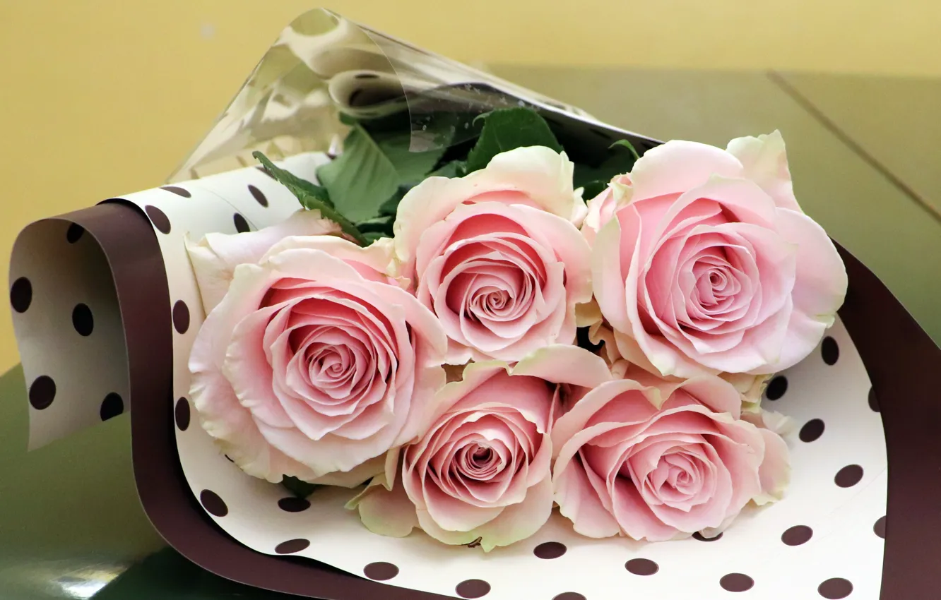 Photo wallpaper flowers, roses, bouquet, lies, pink, packaging