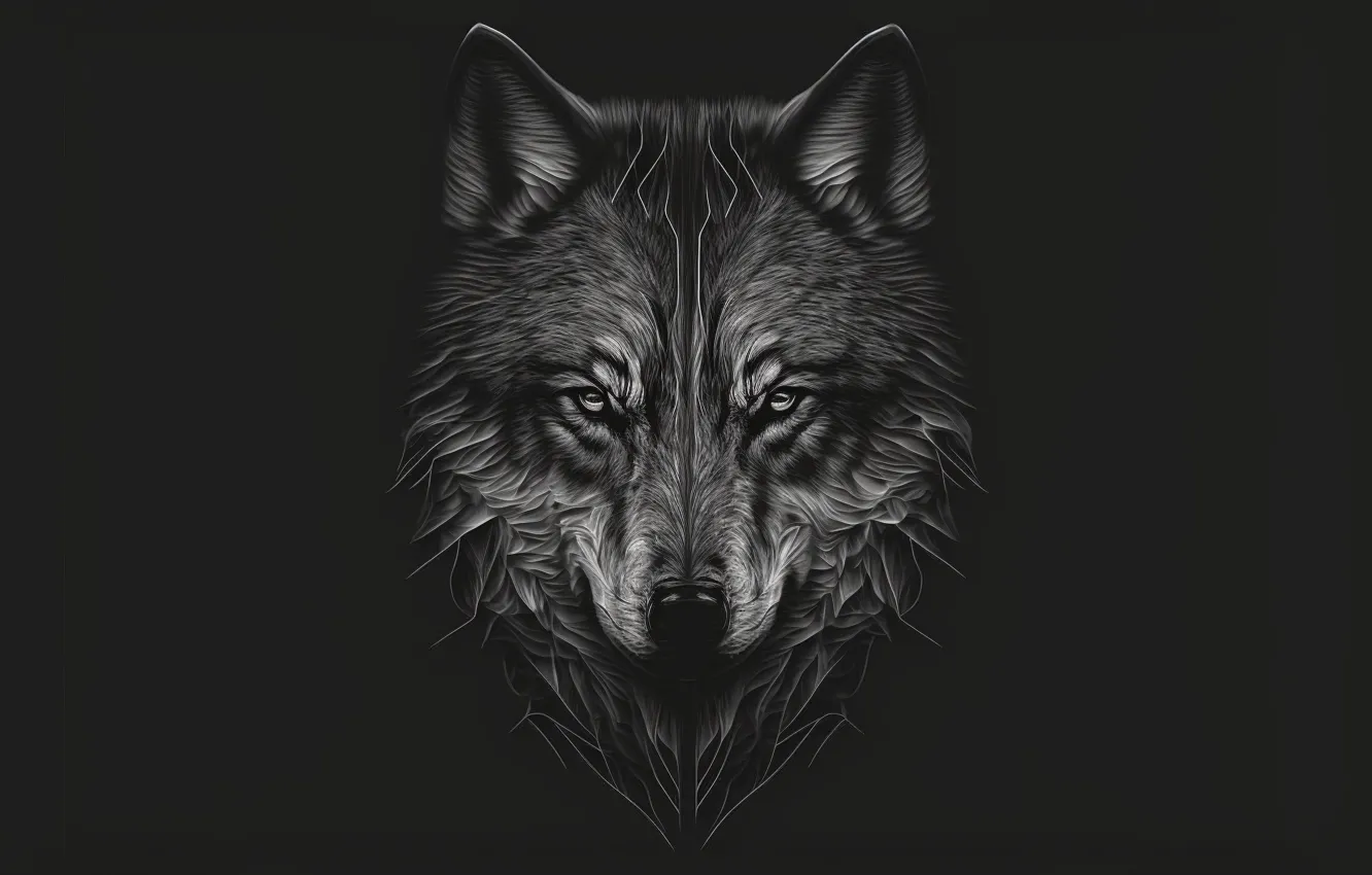 Photo wallpaper the dark background, wolf, predator