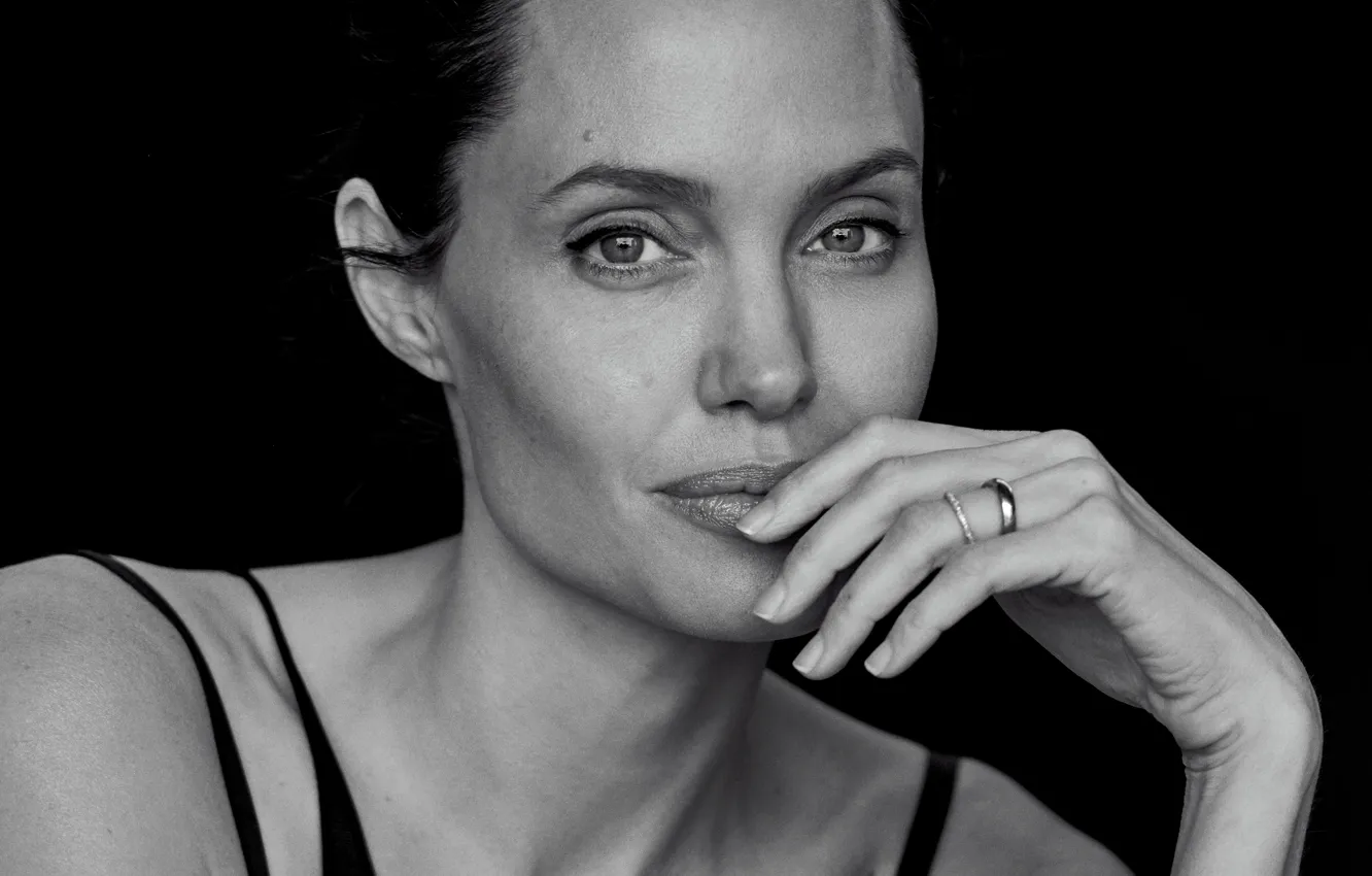 Photo wallpaper model, portrait, actress, Angelina Jolie, Angelina Jolie, photographer, black and white, black background