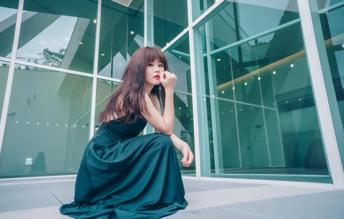 Photo wallpaper dress, Asian, sitting