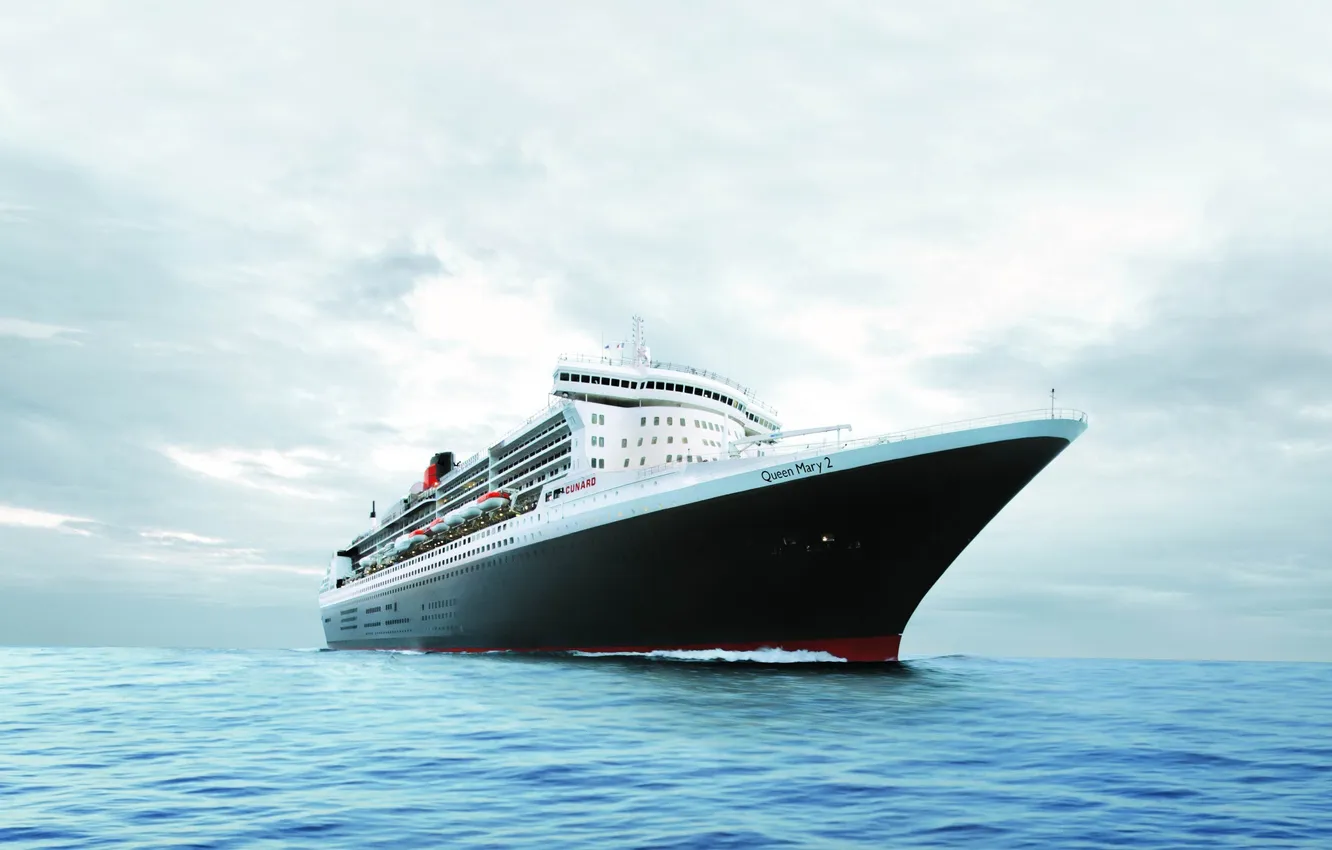 Photo wallpaper sea, clouds, liner