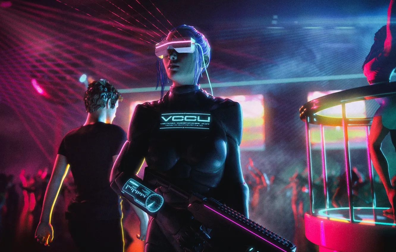 Photo wallpaper Girl, Music, Background, Club, Club, Cyber, Cyberpunk, Synth