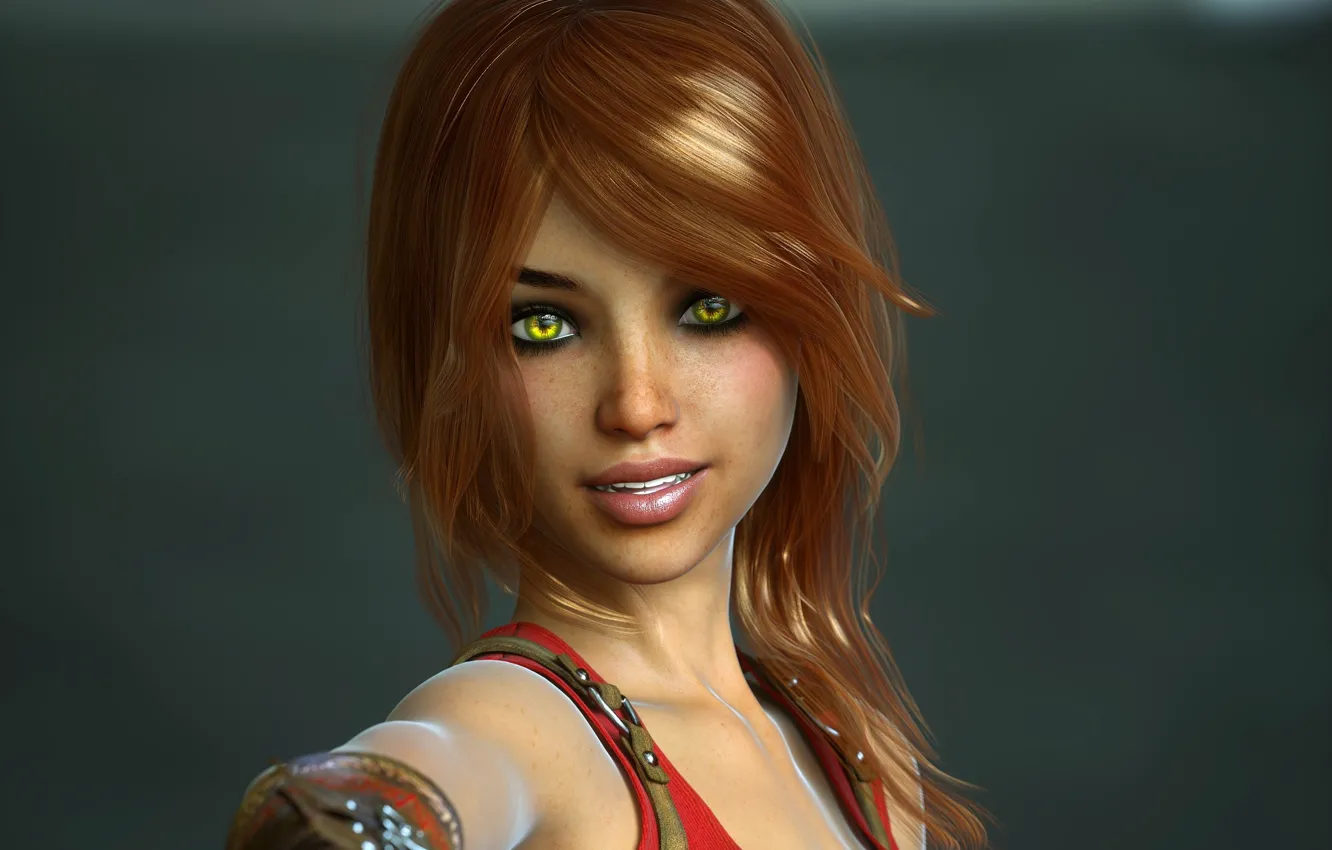 Photo wallpaper look, girl, smile, green eyes