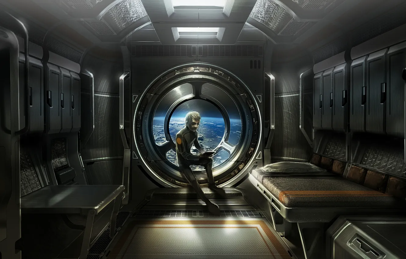 Photo wallpaper future, fiction, view, ship, planet, the window, sci-fi, Future