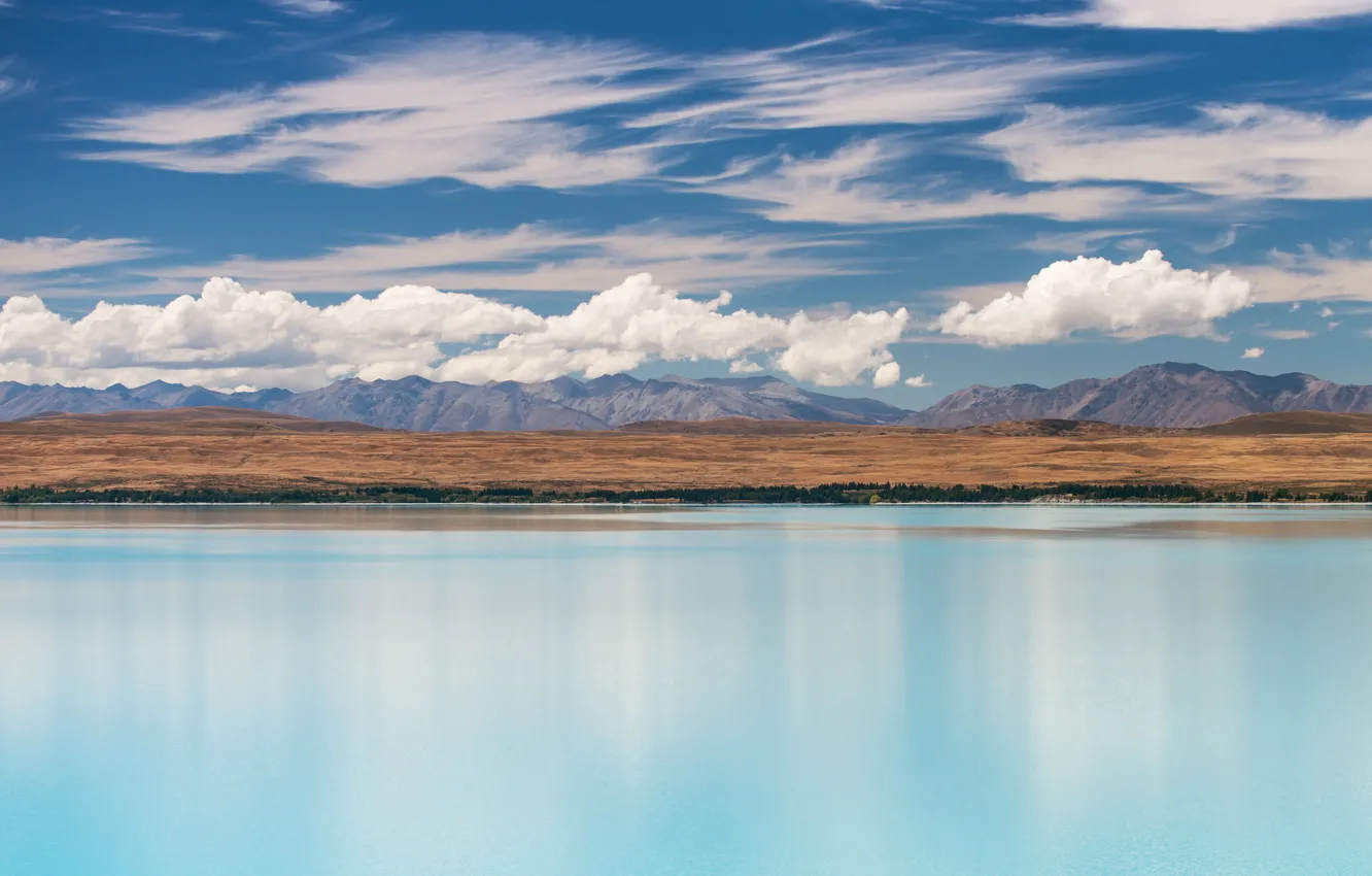 Photo wallpaper clouds, mountains, blue, Lake, New Zealand, New Zealand, blue, mountains
