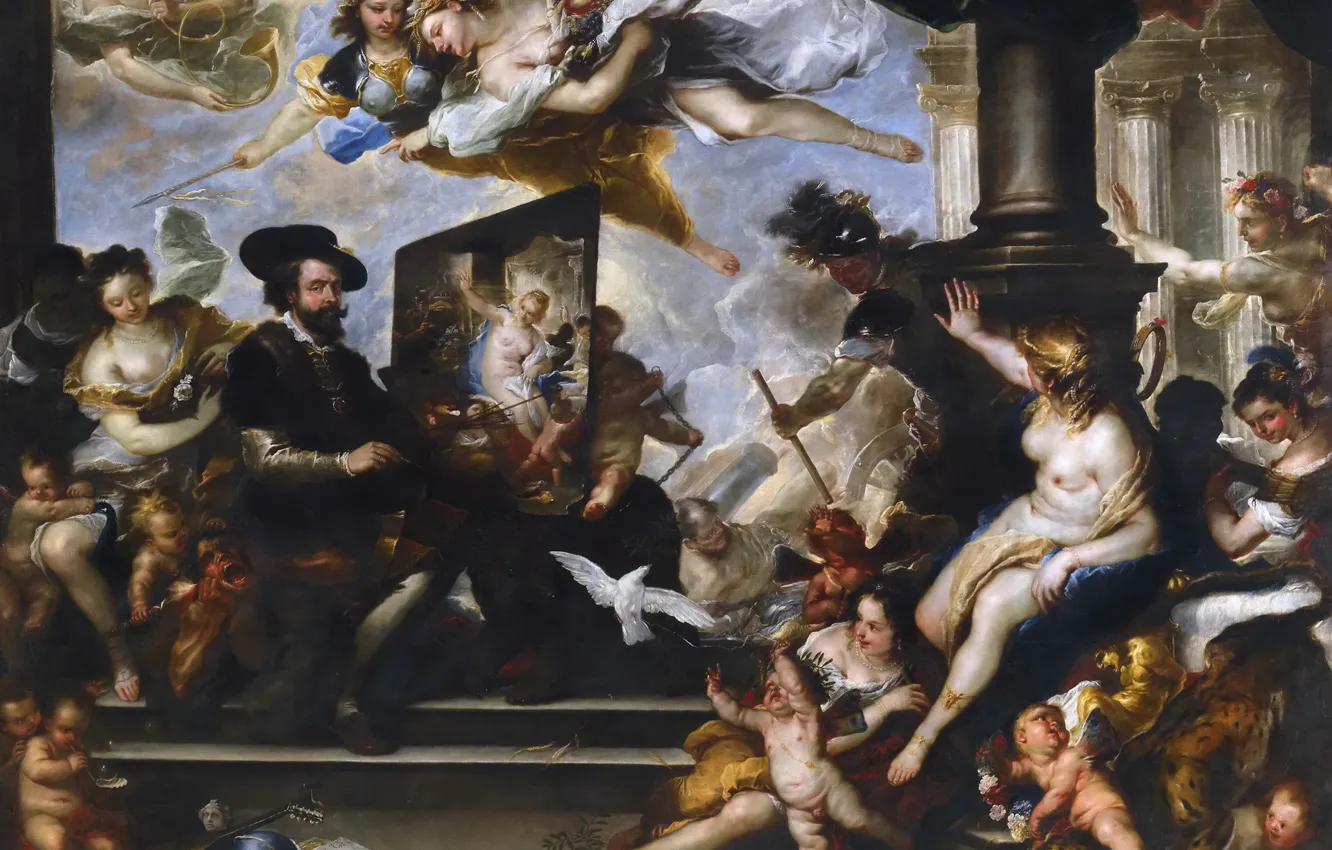 Photo wallpaper portrait, picture, genre, Luca Giordano, Rubens Writes An Allegory Of Peace