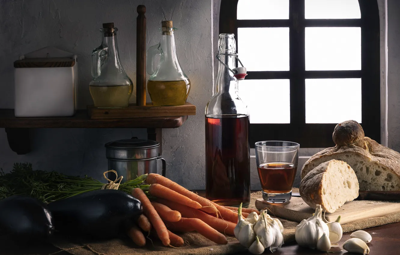 Photo wallpaper table, still life, carrots